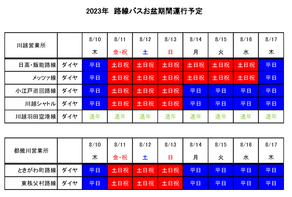 路線バス 2023年お盆期間中の運行について | イーグルバスグループ